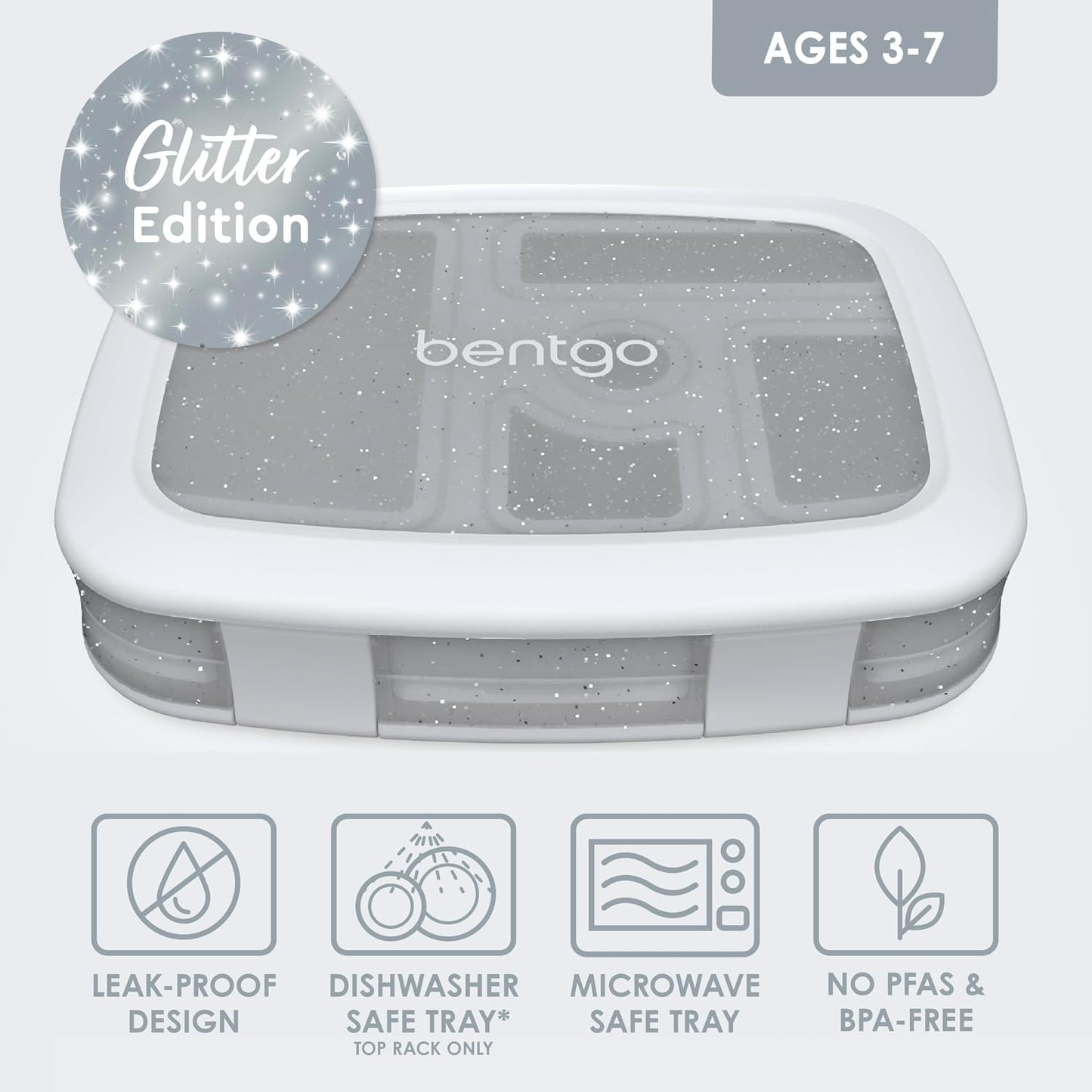 Bentgo Kids Bento-Style 5-Compartment Leak-Proof Lunch Box - Ideal Portion Sizes for Ages 3 to 7 - Durable, Drop-Proof, Dishwasher Safe, PFAS & BPA-Free & Made with Food-Safe Materials (Purple)