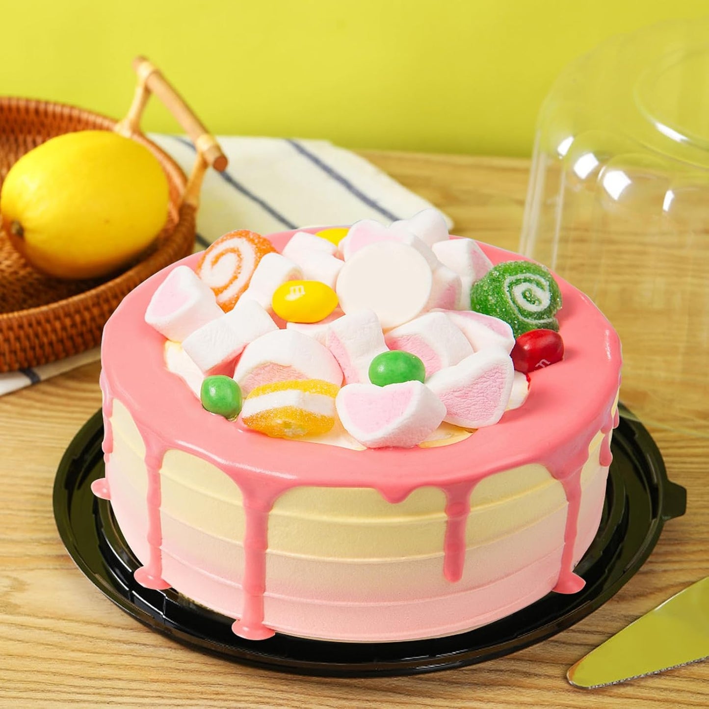 5Pcs 10Inch Disposable Plastic Cake Container with Dome Lids Clear Cupcake Holder for Cheesecake, Bundt Cake Pie Bakery Supplies