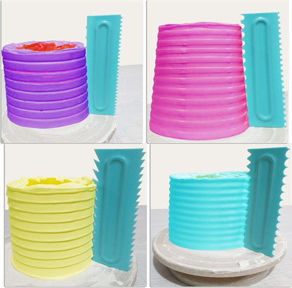 Cake Scraper set of 8 Pack Cake Edge Tools -16 Design Textures-Blue