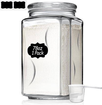 ComSaf Large Square Glass Pantry Jar with Lid 78 oz Wide Mouth | Flour sugar rice, Pasta cereal, Laundry detergent, Pantry organization, Large capacity, Cabinet organization, Dry goods