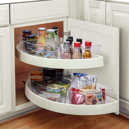Lazy Susan Organizer for 25''-26'' Diameter Clear Corner Cabinet Storage Bins, Plastic Kitchen Corner Organizer with Handle 1/8 Wedge, Food Safe BPA Free (8 Pack)