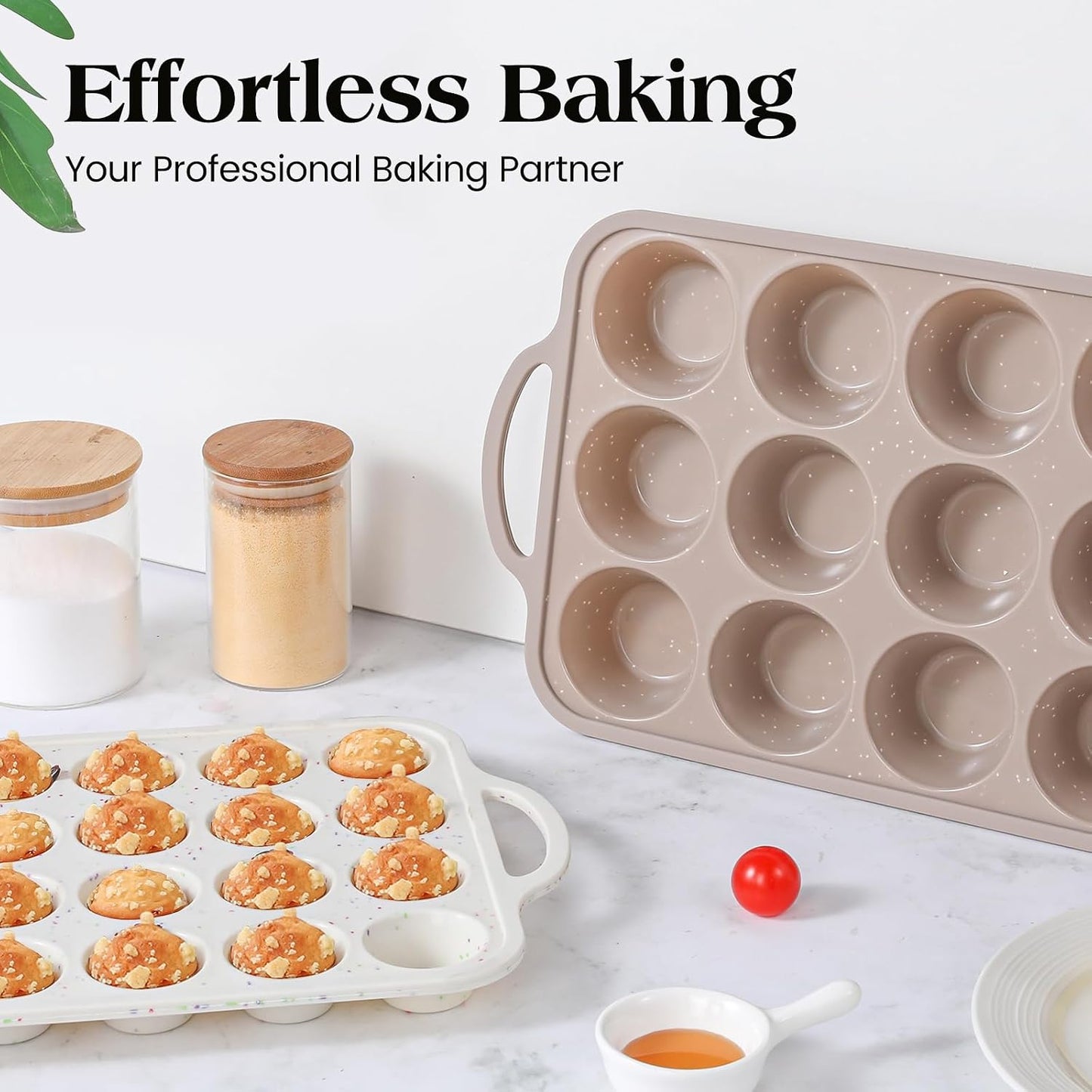 Vinino 2Pack Silicone Muffin Pans for Baking with Metal Reinforced Frame, 12 Cups Regular Size Nonstick Silicone Cupcake Pan, BPA Free Oven Dishwasher Safe Baking Mold for Muffins Cupcakes