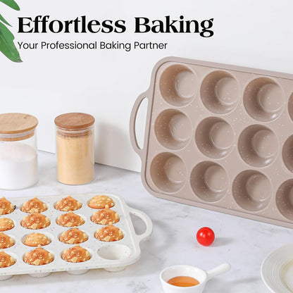 Vinino 2Pack Silicone Muffin Pans for Baking with Metal Reinforced Frame, 12 Cups Regular Size Nonstick Silicone Cupcake Pan, BPA Free Oven Dishwasher Safe Baking Mold for Muffins Cupcakes