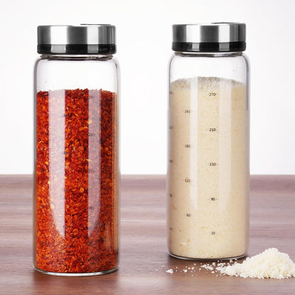 NiHome 2Pack 10oz Glass Spice Shakers Set, Adjustable Lid Dispenser, Clear
