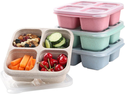 8 Pack Snack Box Container, 4 Compartments Bento Snack Containers for Organized Meal Prep, Reusable Divided Lunch Food Storage Containers for Work, Picnic– Microwave, Dishwasher, Freezer Safe