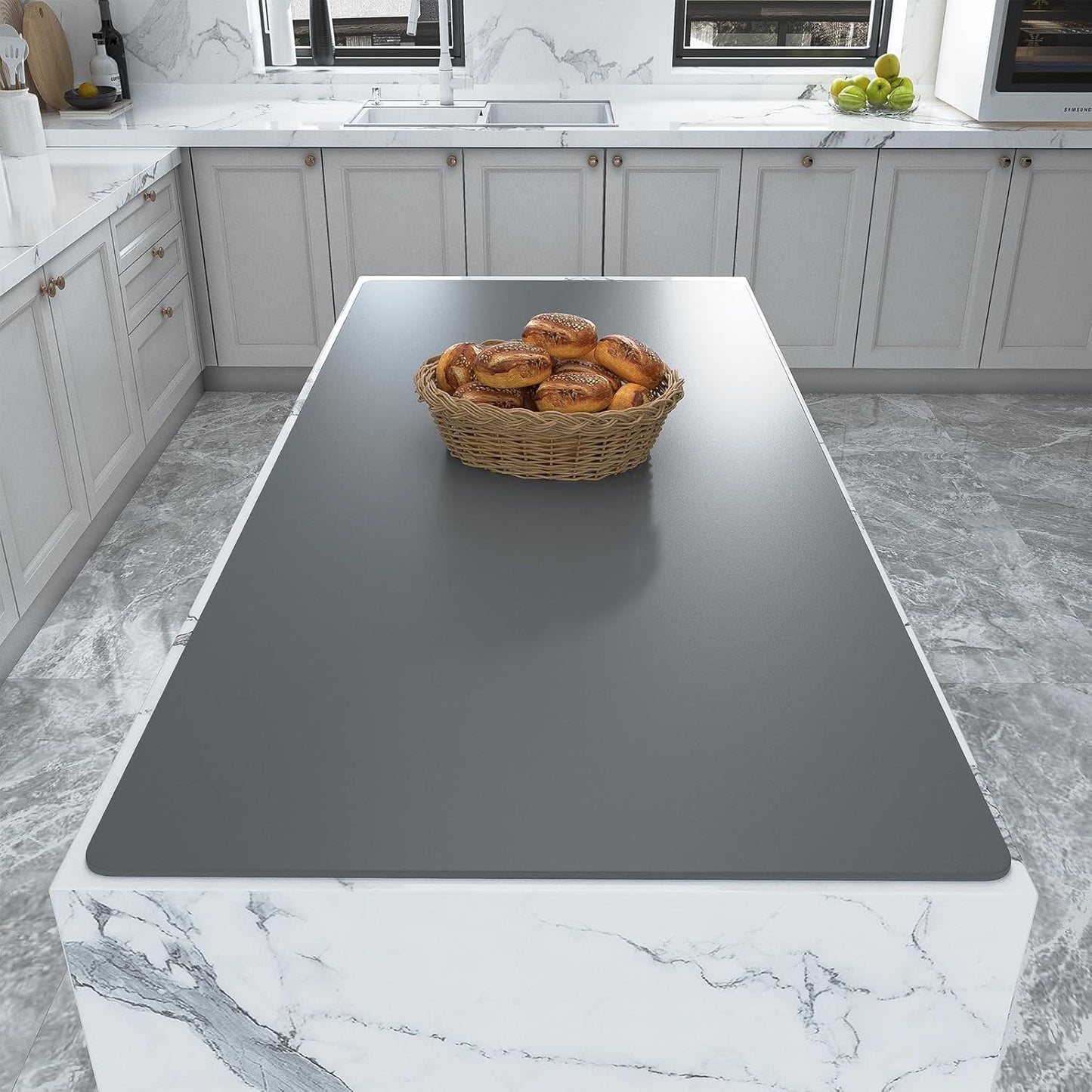 Warome Silicone Mat,78.7”x 23.6” Heat Resistant Mats for Countertop,Extra Large Countertop Protector Mat, Multi-functional Cuttable Kitchen Counter Mat, Silicone Mats for Kitchen Counter/Crafts- Grey
