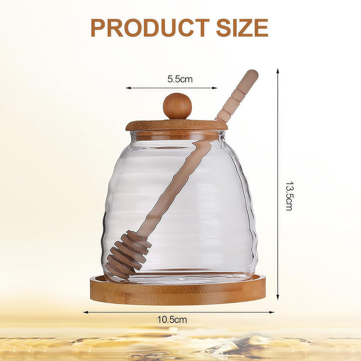 Empty Glass Honey Dispenser with Bamboo Lid & Dipper 16.7oz (500ml) Honey Pot Jam Jar Syrup Container for Kitchen Coffee Tea Home Café