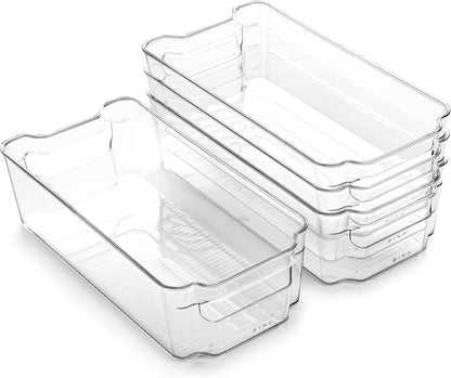 BINO | Stackable Storage Bins, Small - 4 Pack | The Stacker Collection | Clear Plastic Storage Bins | Organization and Storage Containers for Pantry & Fridge | Multi-Use Organizer Bins | BPA-Free