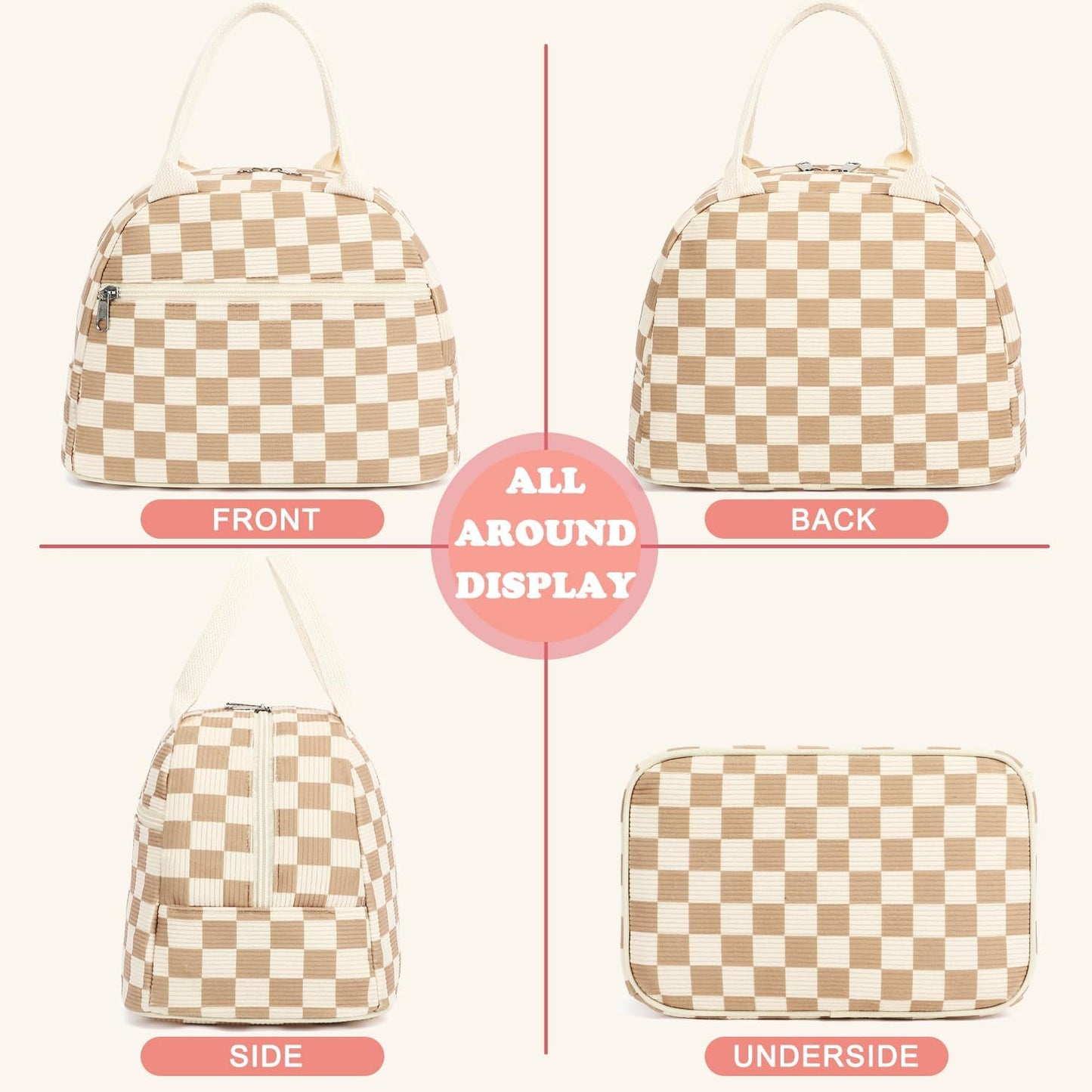 GYEUKHAM Lunch Bag Women, Lunch Box for Adult Men Kids Girls, Small Cute Lunchbox Tote Large Capacity Insulated Lunch Container Cooler for Work School Picnic Travel, Black White Stripes