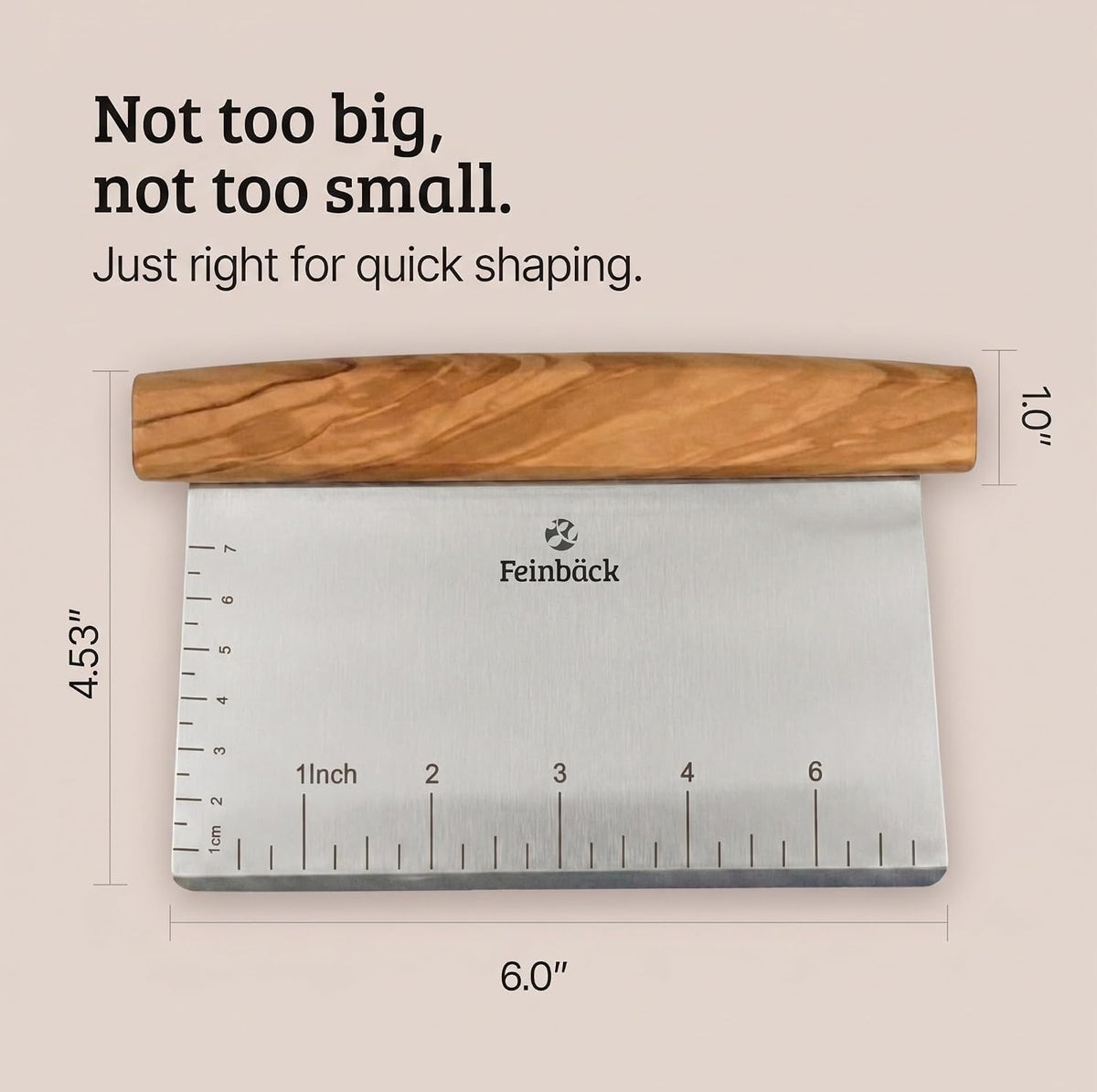 Olive Wood 3"x 6" Bench Scraper, Stainless Steel