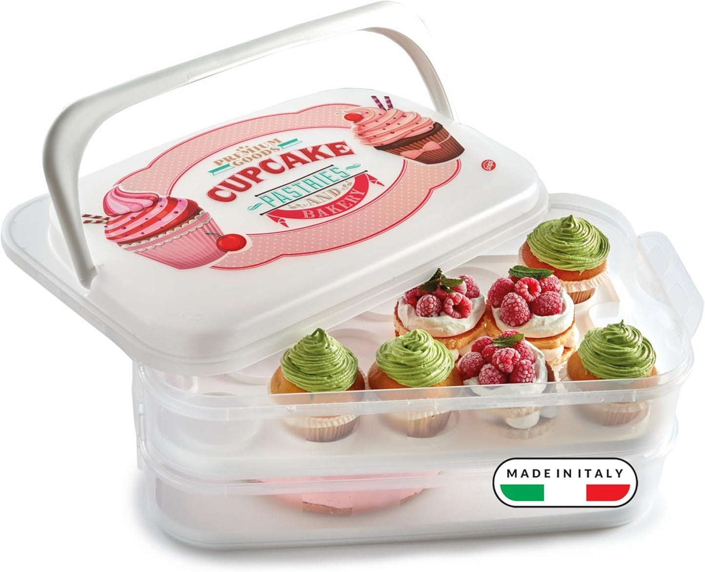 Snips Cupcake Holder 14 Litres White | Double Decorated Container with Double Tray | Made in Italy | BPA-Free
