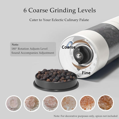 Electric Salt and Pepper Grinder Set, USB Rechargeable, Automatic Salt and Pepper Mill Grinder with Adjustable Coarseness, Electric Salt Shakers, LED Light, Refillable (2 Packs, Greige)