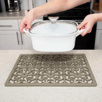 GASARÉ, Extra Large, Thick, Silicone Trivet for Hot Dishes, Pots, and Pans, Heat Resistant Mat for Countertop, Hot Pad for Kitchen, Easy to Clean, 16 x 12 x 3/8 Inches, White