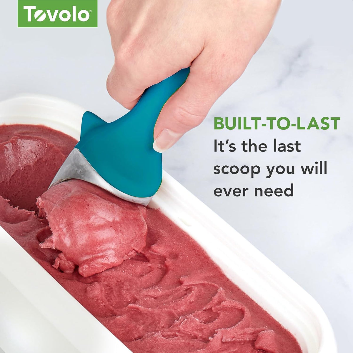 Tovolo Ice Cream Scoop Stratus Blue Dishwasher Safe Heavy Duty Ice Cream Scooper with Elevated Tilt Up Design, Heat Retaining Ice Cream Scoops with Non Slip Handle for Cookie Dough, Gelato, Sorbet