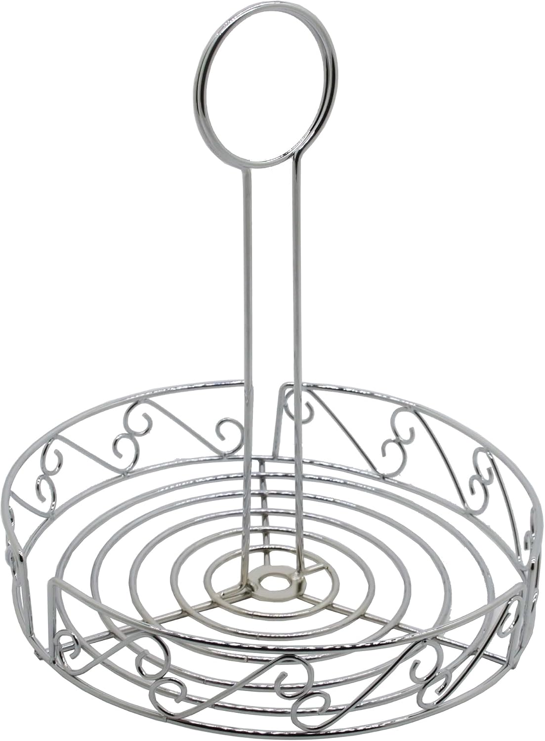FixtureDisplays® Condiment Caddy Table Stove top Ketchup, Salt Peper Mustard Bottle Organizer, Scroll Design Chrome Finish 19690