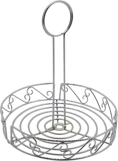 FixtureDisplays® Condiment Caddy Table Stove top Ketchup, Salt Peper Mustard Bottle Organizer, Scroll Design Chrome Finish 19690