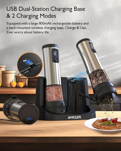 Electric Salt and Pepper Grinder Set, 2 in 1 Dual Bins USB Rechargeable