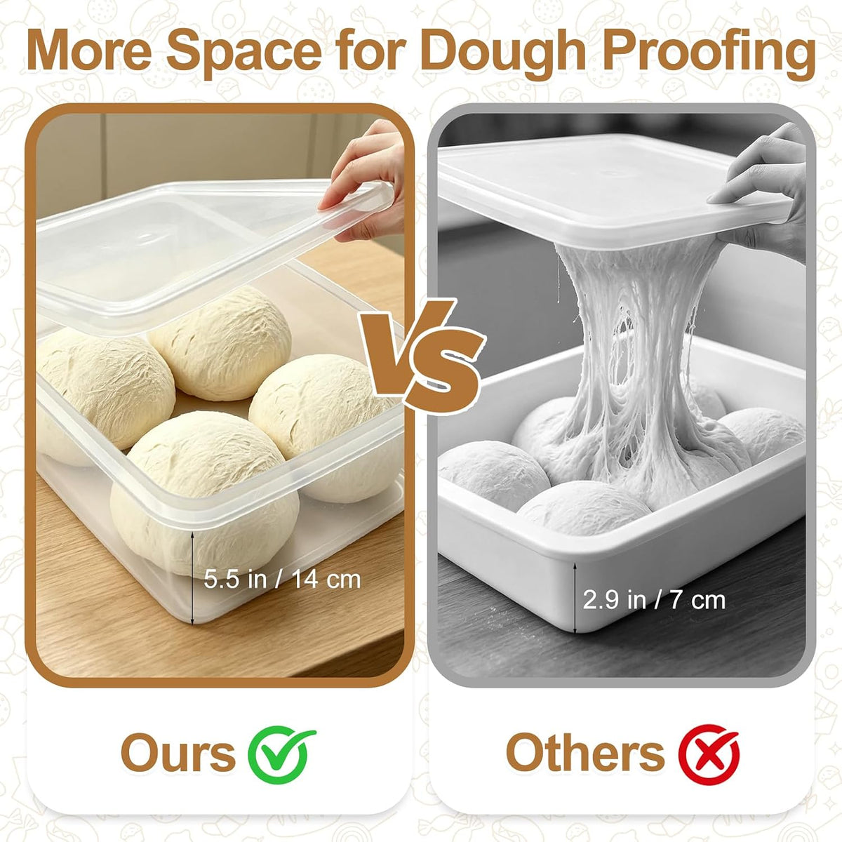 2 Pack 16 L Pizza Dough Proofing Box with Lid, Proofing Container
