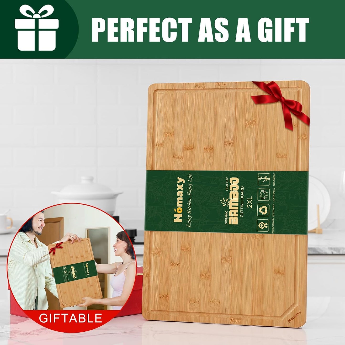 Homaxy Extra Large Bamboo Cutting Boards for Kitchen, 18x12.5" Wood XL Cutting Board with Juice Groove, Butcher Block Wooden Chopping Board for Kitchen, Meat, Cheese, Fruit & Vegetables - Pre Oiled