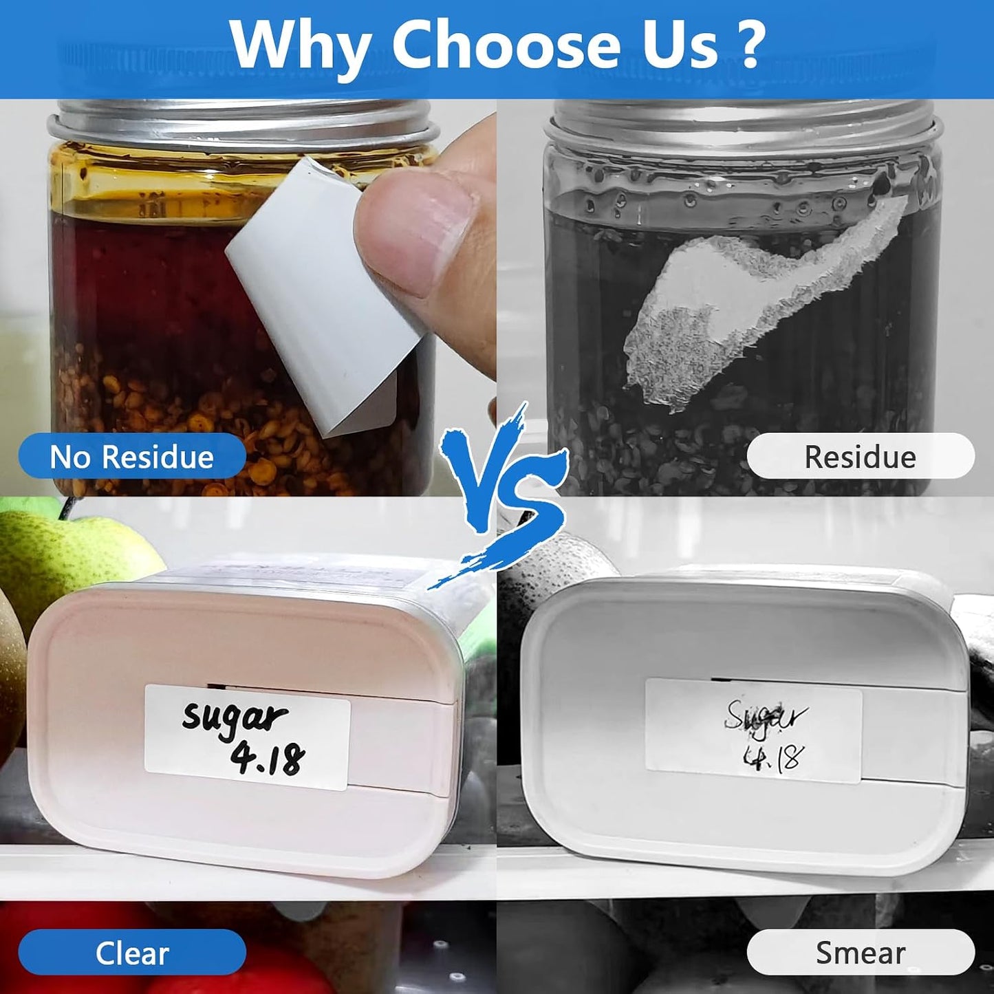 1000 Pcs 1"x2" Blank Removable Freezer Labels for Food Containers, Risepekt Waterproof Food Storage Labels for Containers, Oil Resistant No-Residue Left for Kitchen Restaurants Grocery Stores Markets