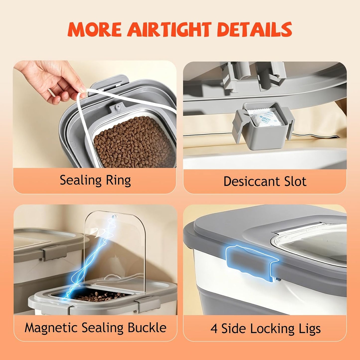 23-25-Liter Foldable Airtight Dog Food Container with Airtight Lid, Wheels, Handle, and Scoop; Large Cat Food Storage Bin; Pet Food Storage Container