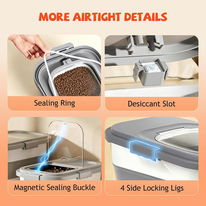 23-25-Liter Foldable Airtight Dog Food Container with Airtight Lid, Wheels, Handle, and Scoop; Large Cat Food Storage Bin; Pet Food Storage Container