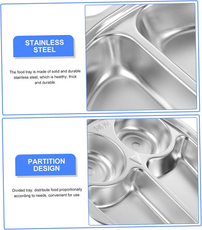 Zerodeko 304 Stainless Steel Divided Dinner Tray 3 Compartment Lunch Plate Food Portion Control Dish for Meal Prep Dishwasher Safe for Home or Catering