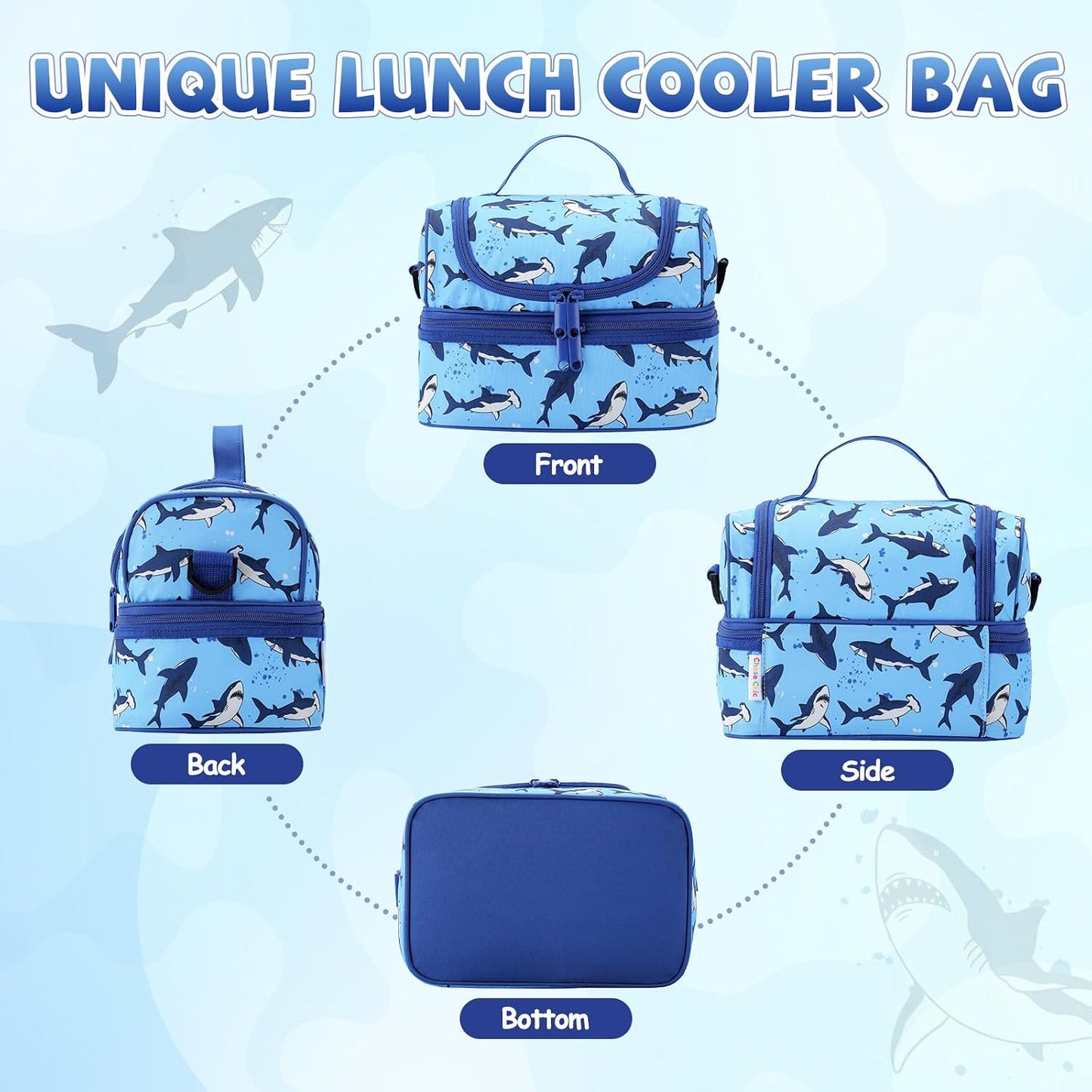 Lunch Bag for Girls,ChaseChic Insulated Lightweight Lunch Boxes for Kids Boys Dual Compartment Lunch Organizer Leak-Proof Cooler Bag with Detachable Adjustable Shoulder Strap,Purple Butterflies
