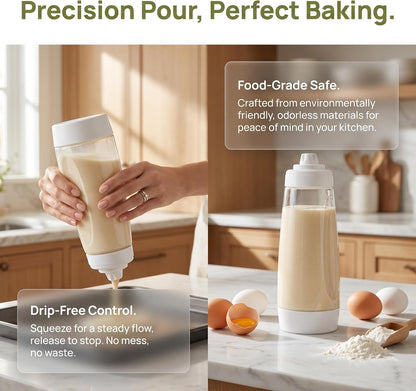 2PS Pancake Batter Bottle Dispenser & Mixer with Whisk Ball