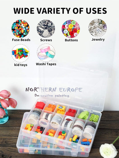 2 PCS Plastic Organizer Box, Clear Plastic Organizer, Organizer Box with Adjustable Dividers, 18 Grids Bead Organizer, Jewelry Storage Box, Small Clear Storage Bins, Lightweight Craft Organizer