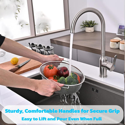 Over The Sink Colander, Stainless Steel Expandable Strainer Basket, Extendable Handles, Dishwasher Safe for Pasta Vegetables Fruits