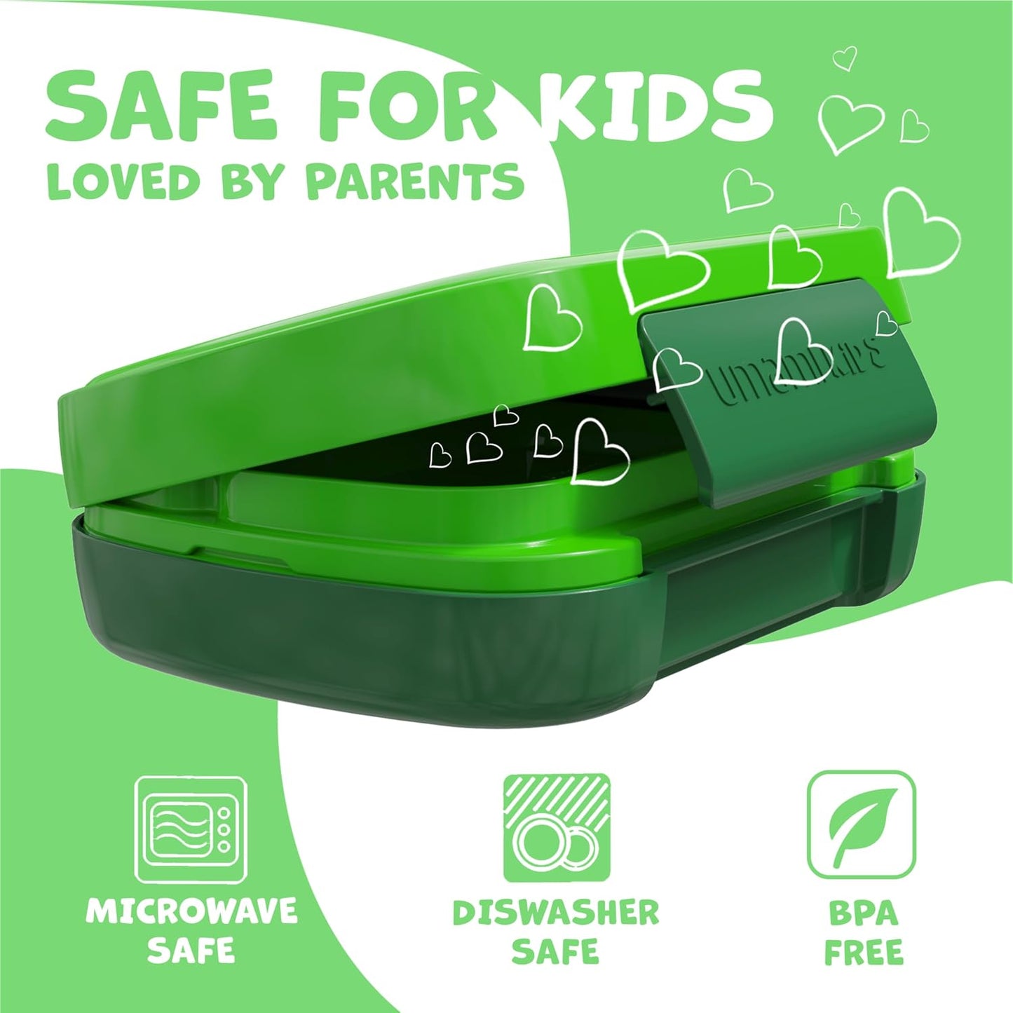 Umami All-in-1 Bento Box for Kids, Ice-pack & Utensils Included, 100% Leakproof & BPA free, Parents' favorite Lunch Box Kids (Green, 27 oz)