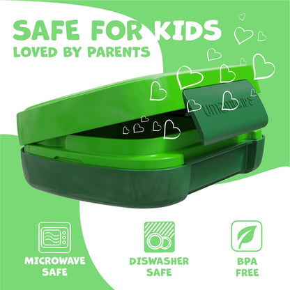 Umami All-in-1 Bento Box for Kids, Ice-pack & Utensils Included, 100% Leakproof & BPA free, Parents' favorite Lunch Box Kids (Green, 27 oz)