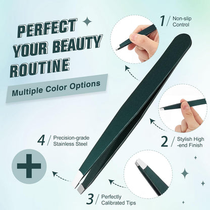 Mudder 12 Pcs Eyebrow Tweezers Set for Facial Hair Stainless Steel Slanted Tip Tweezers in Bulk for Men and Women(Silver)