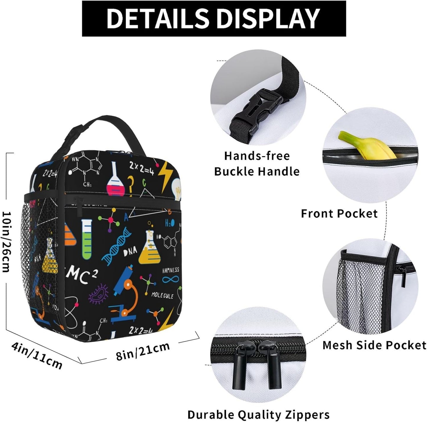 Black Cat Reusable Lunch Box Food Bag Insulated Lunch Bag for Teenage Boys Girls School Beach