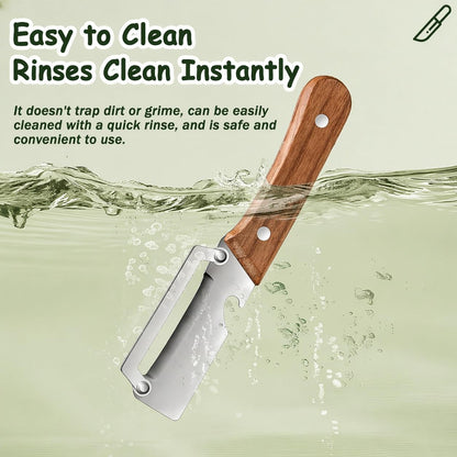 Left & Right Hand Vegetable Peeler Set with Scallion Slicer & Bottle Opener, Heavy-Duty Thick Stainless Steel Blade, Multi-Function Kitchen Peeler with Wooden Handle for Fruits & Vegetables(New 2pcs)