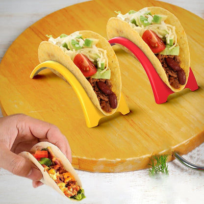 Taco Holder Stand, 6/12Pcs Taco Tray Plates Racks Stackable Colorful Taco Bar Serving Set, Fondue Pot for Burritos, Nachos, and Fajitas Yellow 6pcs