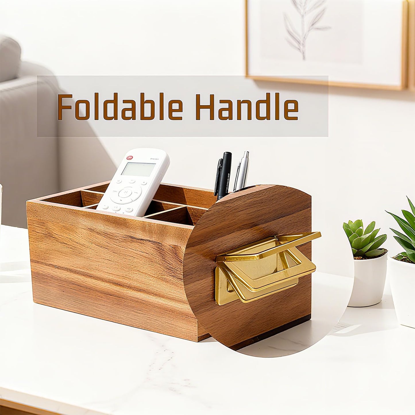 Acacia Silverware Holder for Party with Handle - Paper Plate Holders for Countertop - Wooden Utensil Caddy for Parties - Kitchen Spoon and Fork Organizer Silverware Caddy for Party Camping