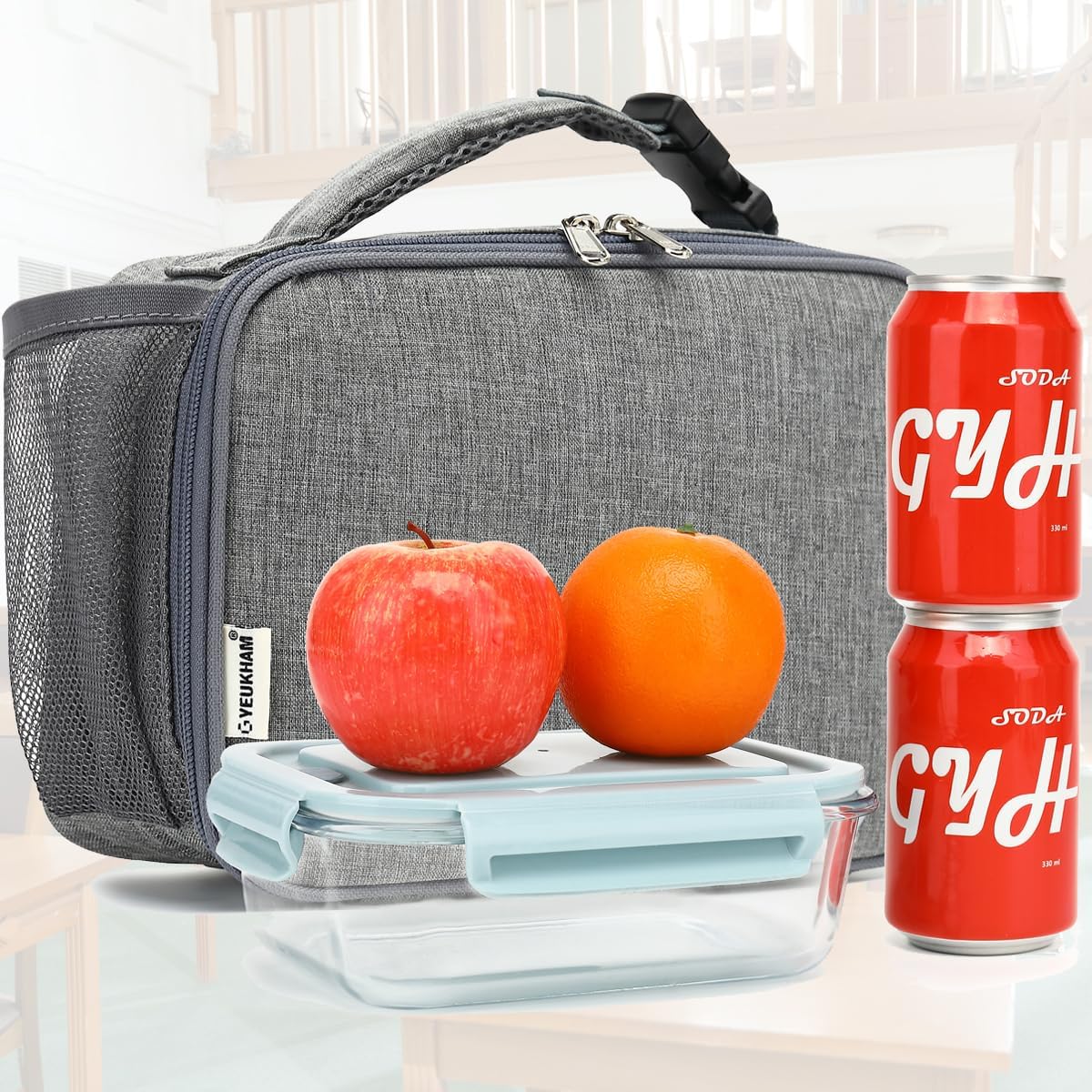 GYEUKHAM Insulated Lunch Box for School, Thermal Reusable Durable Freezable Lunch Bags for Kids Boys Girls Men Women - Small Soft Cooler Portable Lunch Tote Kit for Work Picnic Travel,Black