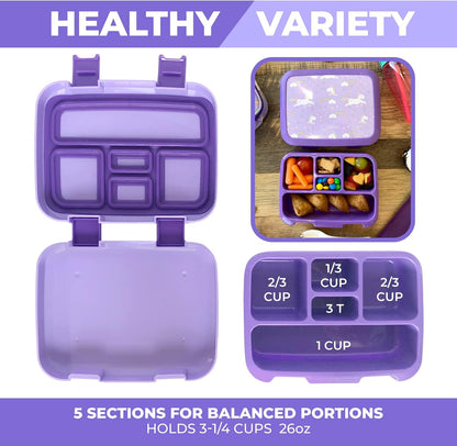 Kinsho Bento Lunch Box for Kids Toddlers, 5 Portion Control Sections, BPA Free Removable Plastic Tray, Pre-School Kid Toddler Daycare Lunches, Snack Container Ages 3 to 7 (Blue Space Rockets)