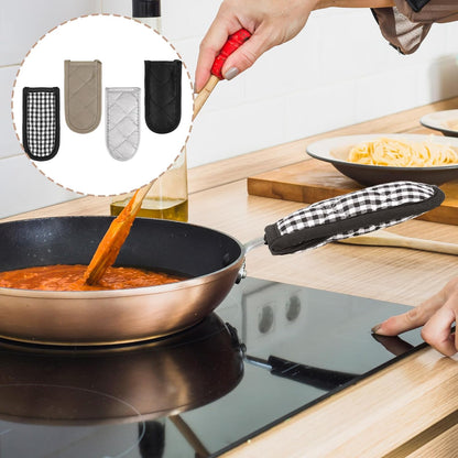 4 Pieces Hot Handle Covers Heat Resistant Pot Sleeve Grip Cotton Cast Iron Skillet Handle Covers Non-Slip Machine Washable Handle Mitts for Baking Cooking BBQ Kitchen Cookwares