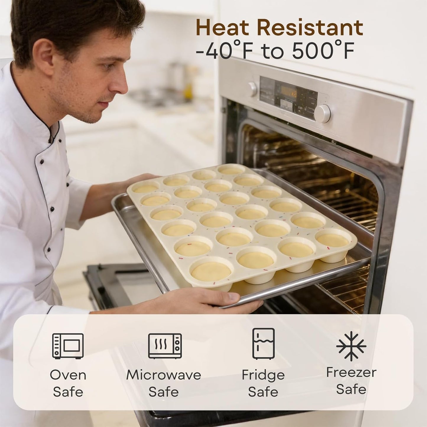 Silicone Muffin Pans for Baking Nonstick 2 Pcs, 12 Cup Regular Cupcake Pan, Food-Grade Silicone Baking Molds for Cupcakes, Egg Bites, Freezer, White