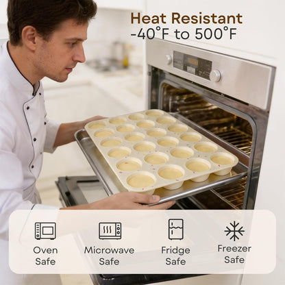 Silicone Muffin Pans for Baking Nonstick 2 Pcs, 12 Cup Regular Cupcake Pan, Food-Grade Silicone Baking Molds for Cupcakes, Egg Bites, Freezer, White