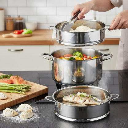 Stainless Steel Dumpling Steamer Basket,Insert for Pot Cooking(9.44INCH）