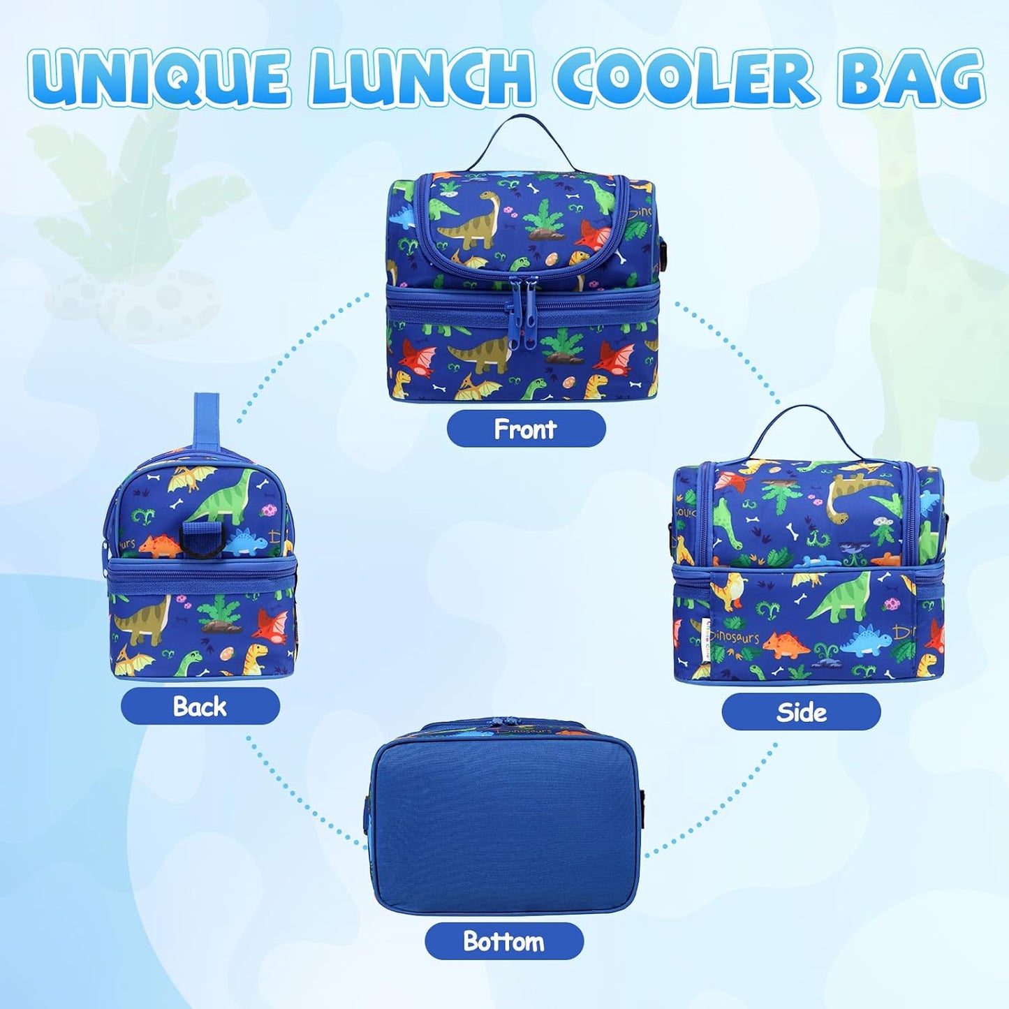 Lunch Bag for Girls,ChaseChic Insulated Lightweight Lunch Boxes for Kids Boys Dual Compartment Lunch Organizer Leak-Proof Cooler Bag with Detachable Adjustable Shoulder Strap,Purple Butterflies