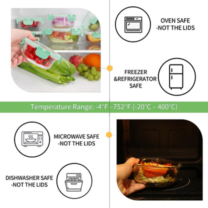HOMBERKING 18 Piece Glass Food Storage Containers with Lids, Glass Meal Prep Containers, Airtight Lunch Bento Boxes, BPA-Free & Leak Proof, Oven, Freezer and Dishwasher Safe (9 lids & 9 Containers)