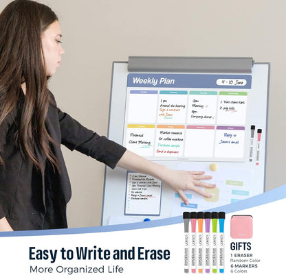 loukin Dry Erase Checklists 4 Pack, Electrostatic Clings to Any Shiny Surface, 7.9"×5.9" Whiteboard Shopping List, Reusable to do List for Office, Classroom, Refrigerator, 6 Markers&1 Eraser Included