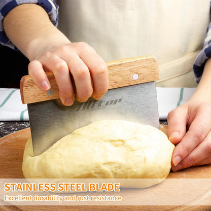 ALLTOP Dough Cutter – Premium Stainless Steel Food Scraper for Bread and Pastry – Bench Scraper with Ergonomic Wooden Handle – Multipurpose Kitchen Tool