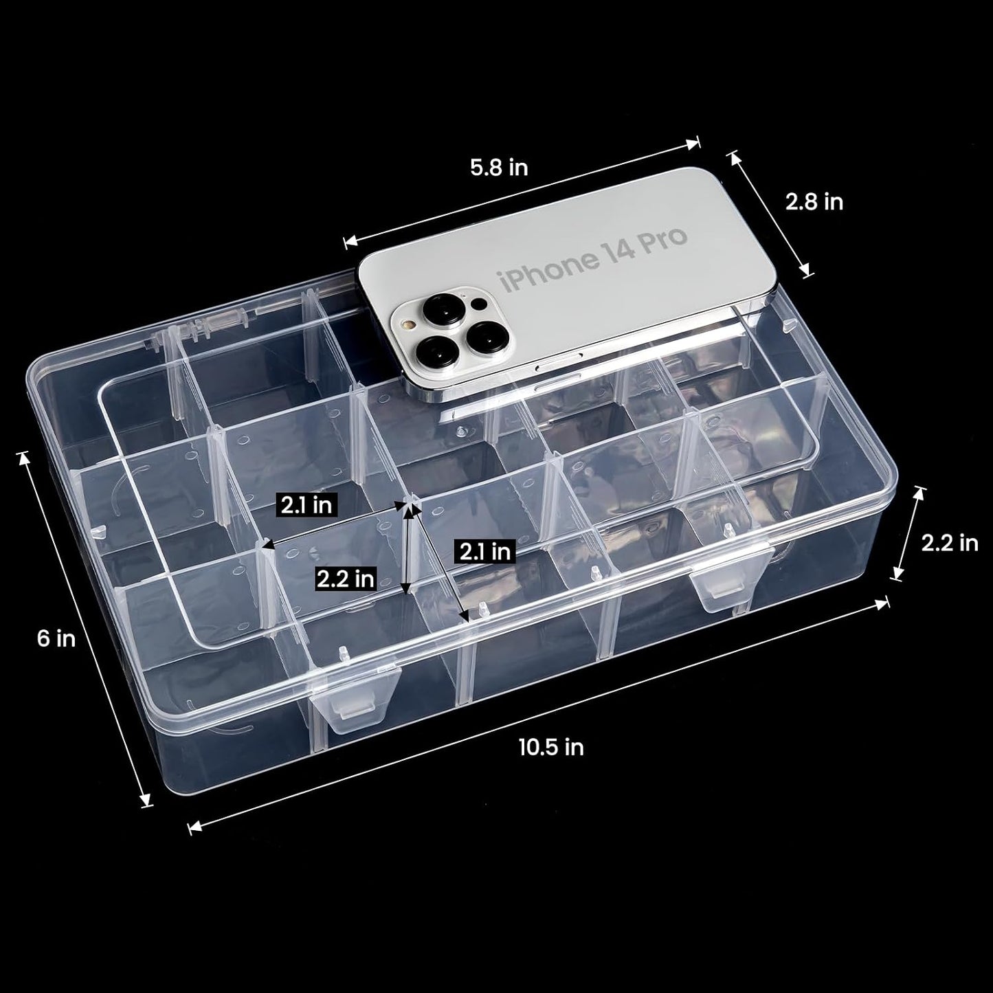 Gospire 15 Large Grids Clear Plastic Jewelry Box Organizer Storage Container with Removable Dividers (15 Grids - Clear)