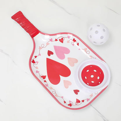 UPware Watermelon Melamine Chip and Dip Snack Tray, Summer Fruit Pickleball Paddle Shape Platter for Chips, Salsa, Fruits, and Appetizers, 15.75 x 8 Inch